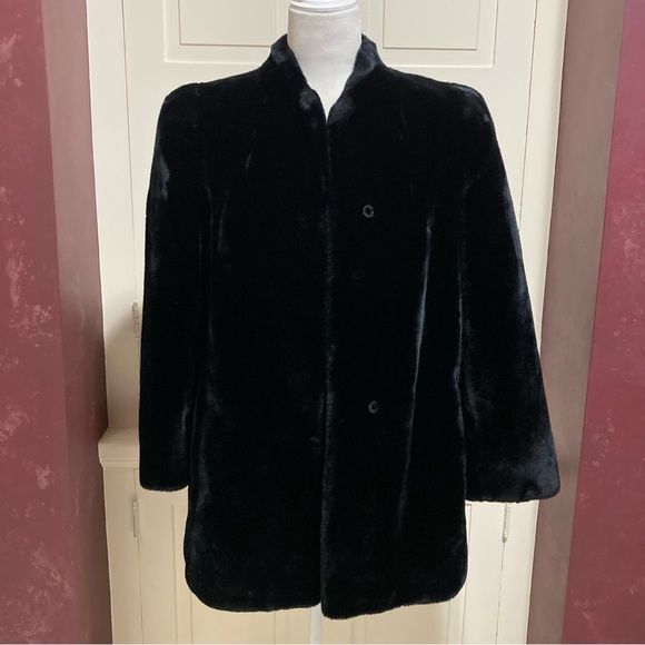Vintage 80’s SASSON Borgazia Union Made Women’s Faux Fur Black Coat Size 8 - Picture 4 of 9